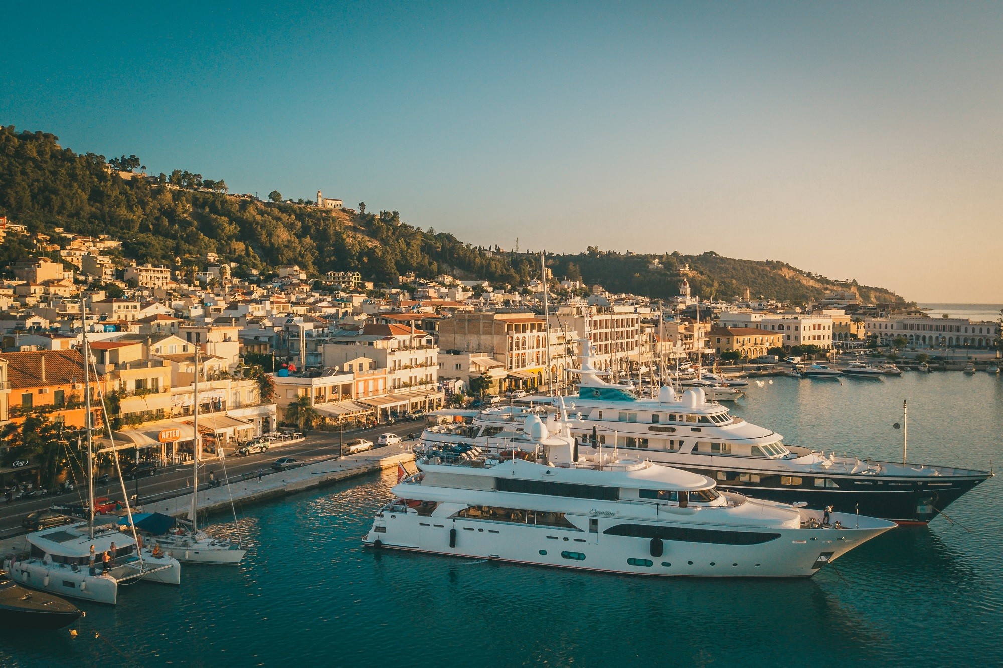Aerial drone shot in zakynthos greece