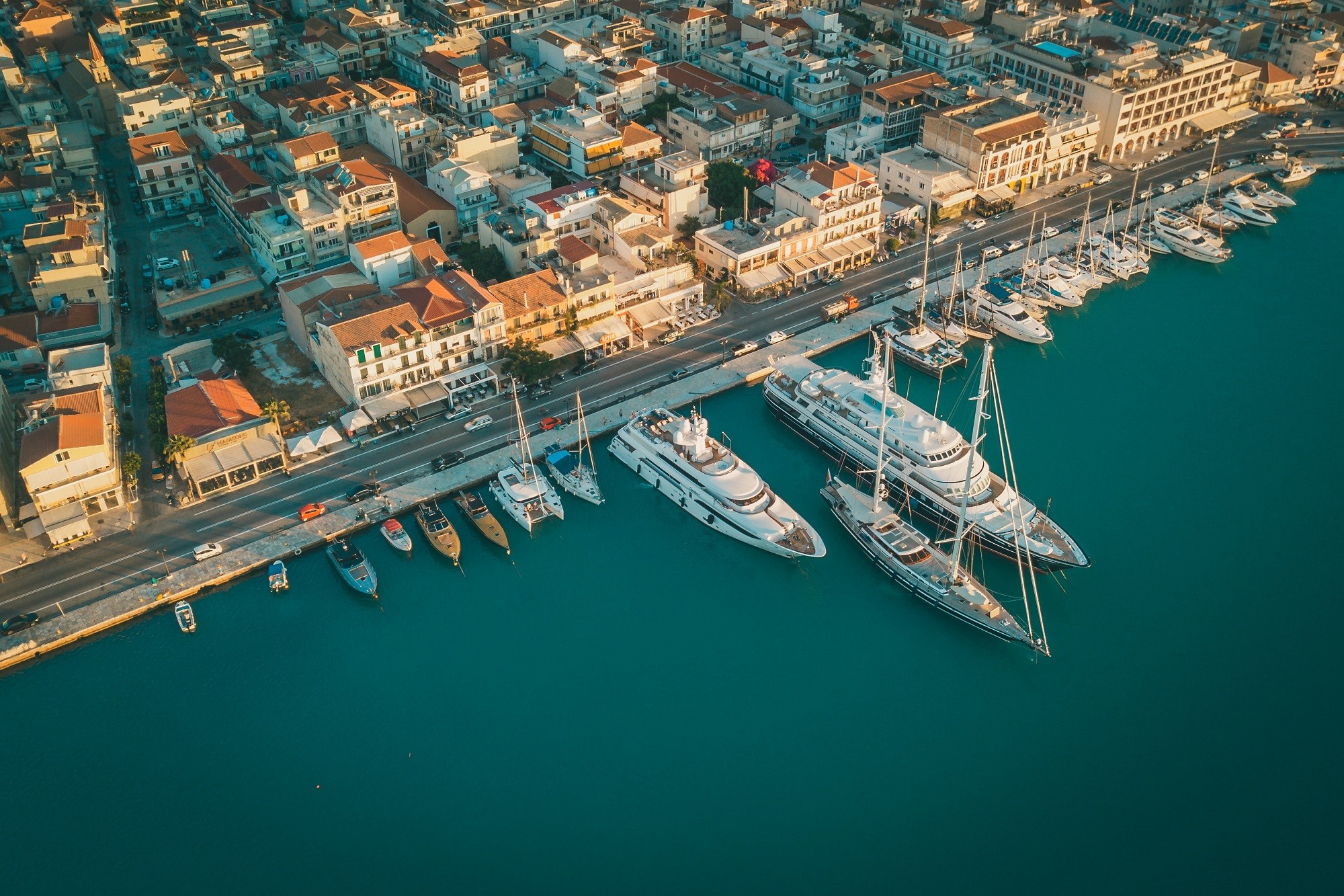 Aerial drone shot in zakynthos greece
