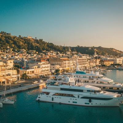 Aerial drone shot in zakynthos greece